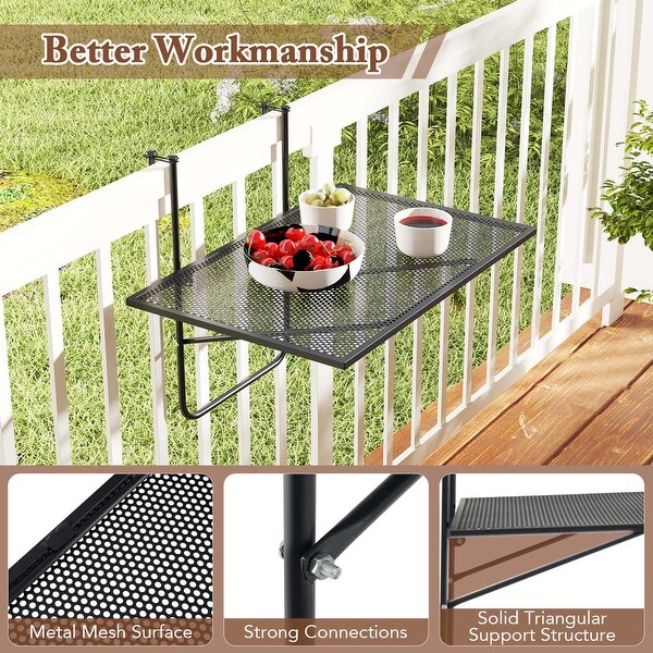 Balcony Railing Table with Adjustable Hooks Hanging Folding Deck Table