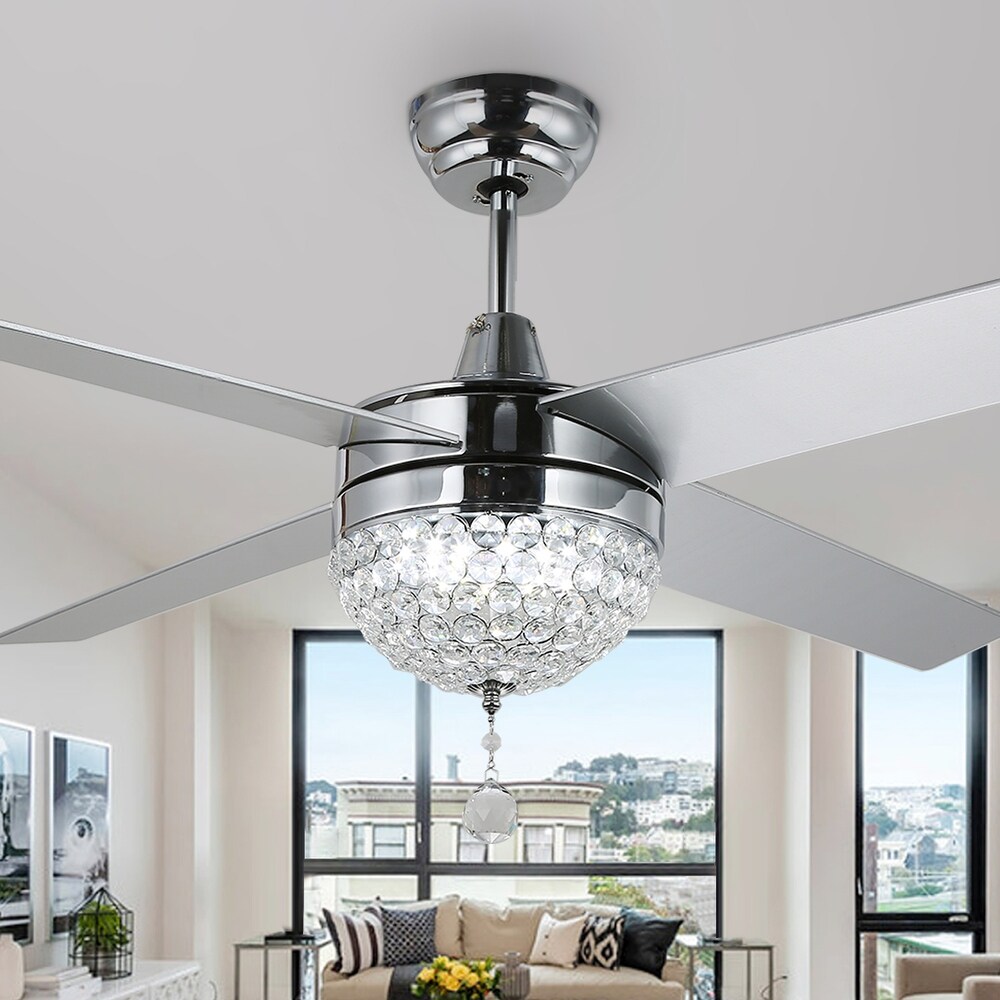 Oaks Aura 42in.Modern Revisable LED Glam Crystal Ceiling Fan with Light  Remote Control Included