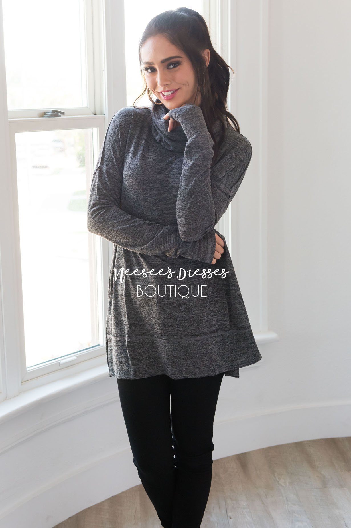 Sheer Modest Cowl Neck Tunic