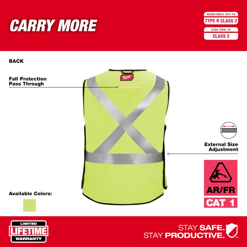 Milwaukee High Vis Safety Vest Yellow Class 2 Breakaway AR/FR Cat 1  L/XL