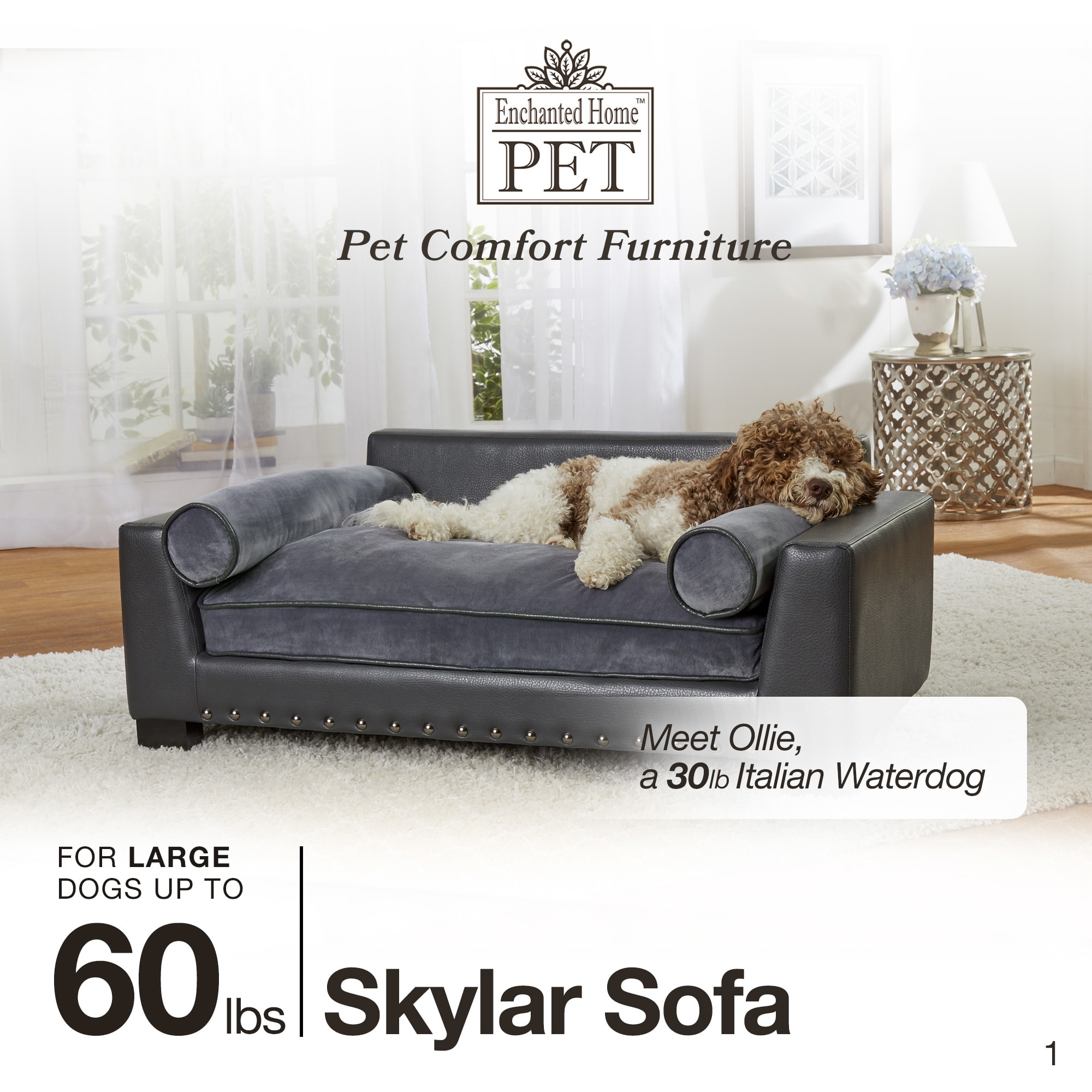 Enchanted Home Pet Skylar Dark Grey Sofa for Dog， 42