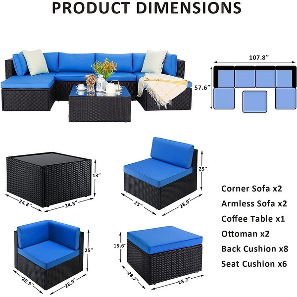 Bossin 7 Pieces Patio Furniture Sets，Outdoor Sectional Sofa，Rattan Wicker Couch with Washable Cushions and Glass Table