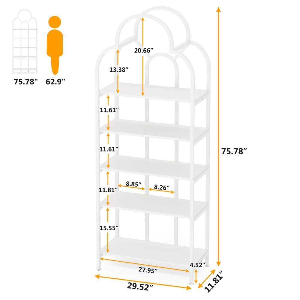 BYBLIGHT 29.52 in. Wide White Manufactured Wood 5-Tier Arched Bookcase Bookshelf BB-C0506GX