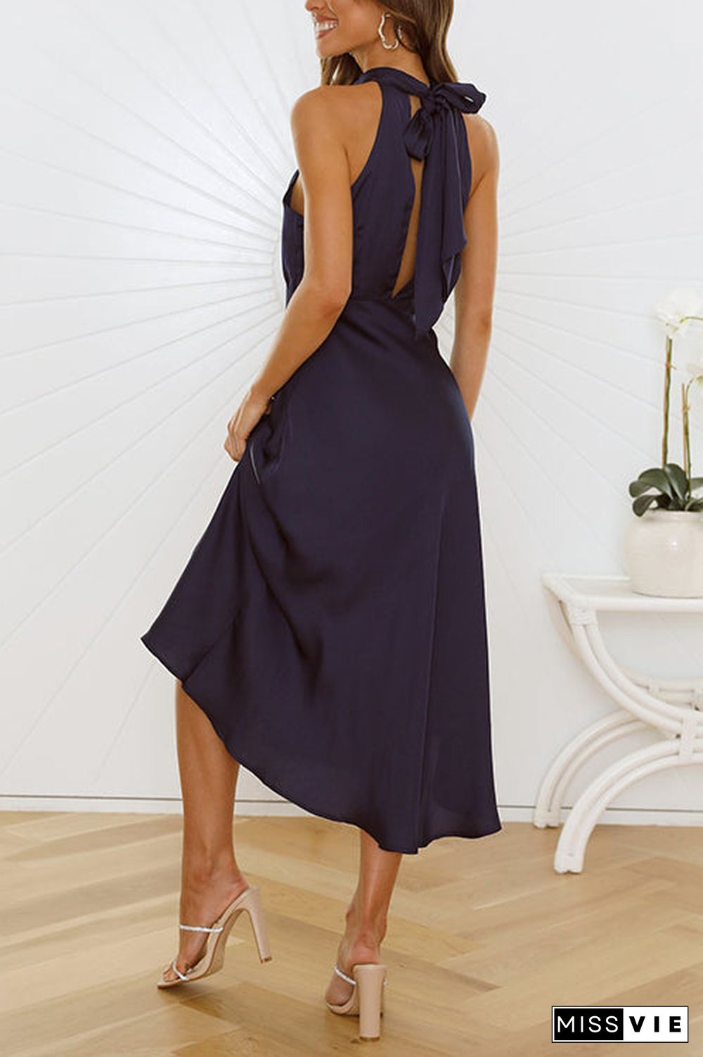 Halter Neck Backless Slit Dress