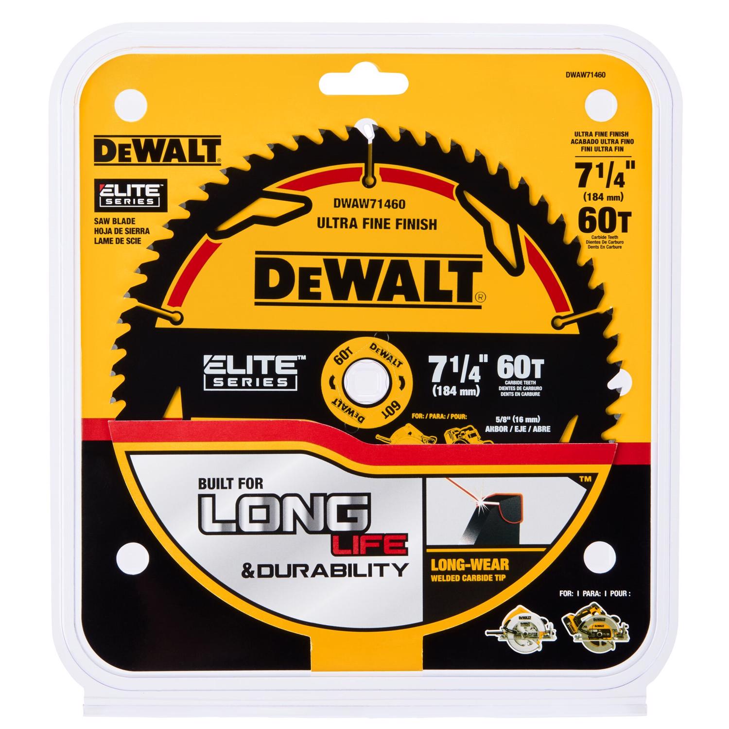 DW Elite 7-1/4 in. D X 5/8 in. Tungsten Carbide Tipped Circular Saw Blade 60 teeth 1 pk