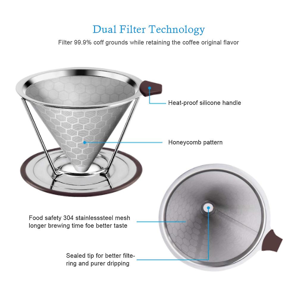 Pour Over Coffee Dripper Stainless Steel Coffee Filter Removable Dripper with Stand Reusable Cone Dripper