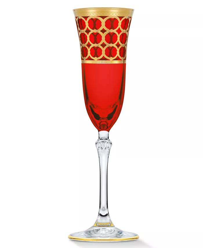 Lorren Home Trends Multicolor Champagne Flutes with Gold-Tone Rings Set of 4