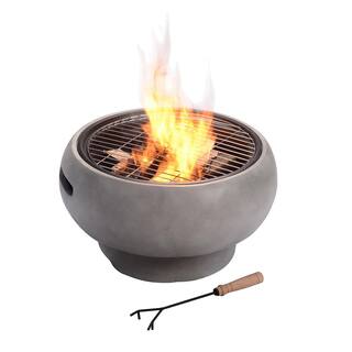 Teamson Home Outdoor 21 in. x 18.5 in. Round Concrete Wood Burning Fire Pit in Grey HR17501AB