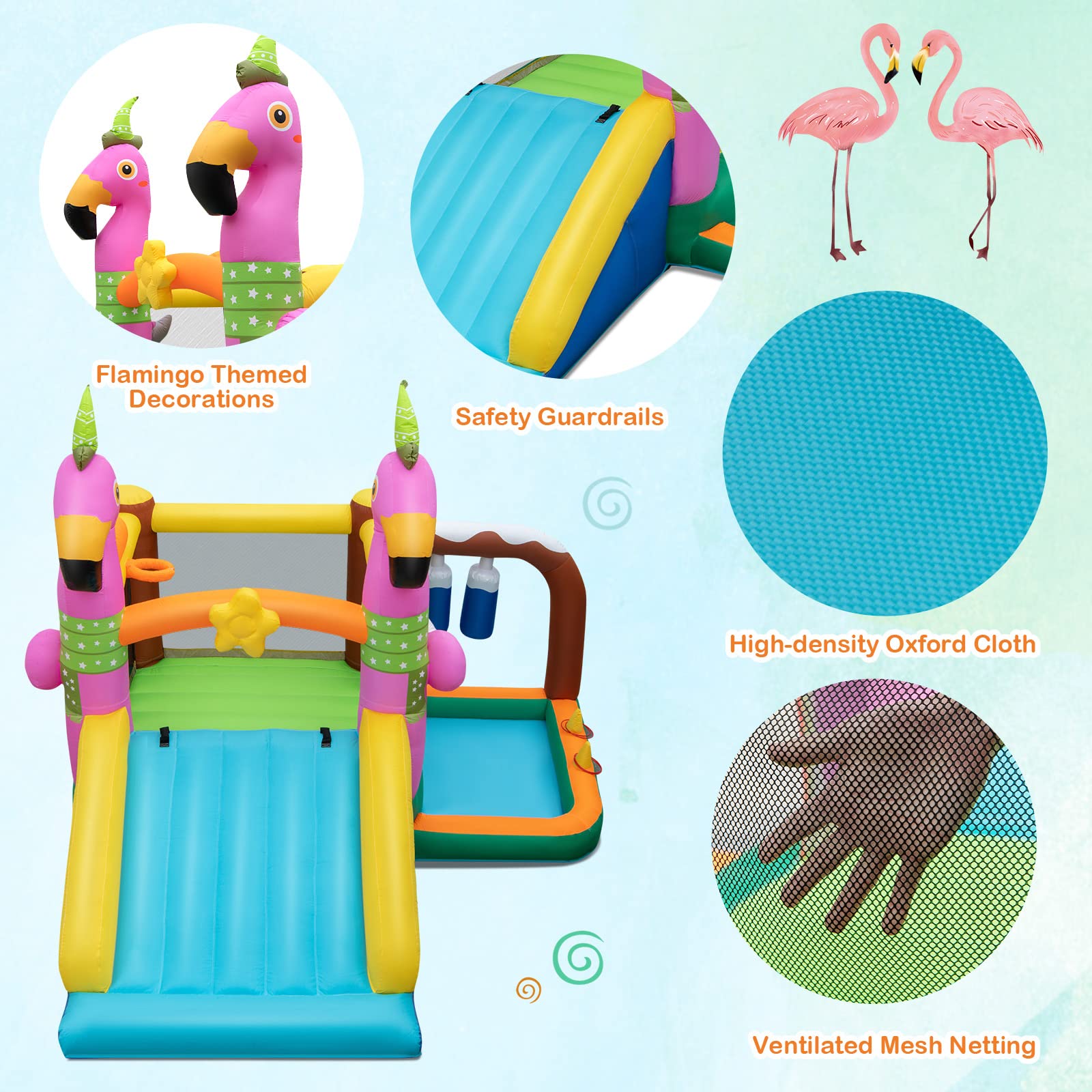 Costzon  Inflatable Bounce House, Flamingo Bouncy House for Kids Indoor Outdoor Party with Jumping Area