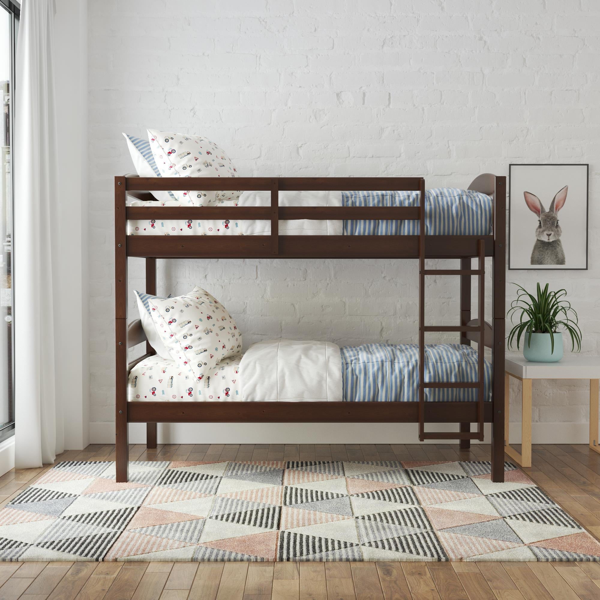 Better Homes & Gardens Leighton Solid Wood Twin-over-Twin Convertible Bunk Bed, Mocha