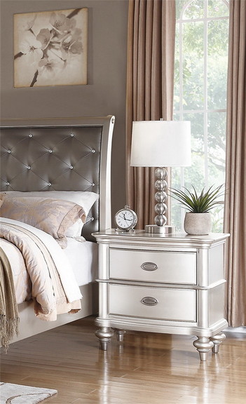 Wood Nightstand with 2 Drawer in Antique Silver SR...