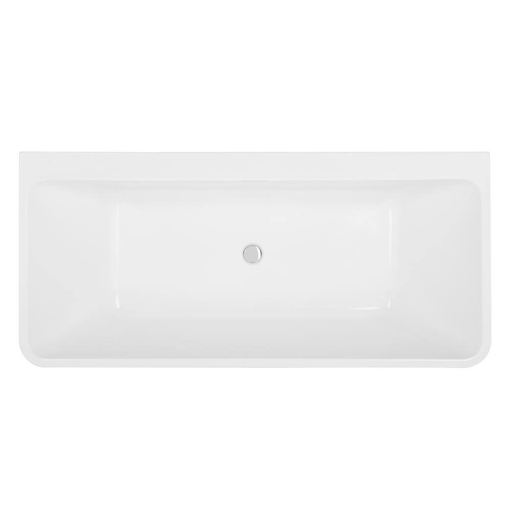 Empava 67 in. Acrylic Center Drain Rectangular Back to Wall Alcove Soaking Bathtub in White with Polished Chrome Overflow EPV-67FT1516