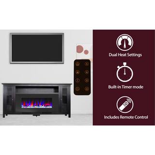 Cambridge Somerset 70 in. Black Electric Fireplace TV Stand in Multi-Color with LED Flame Driftwood Log Display and Remote Control CAM6938-2COF