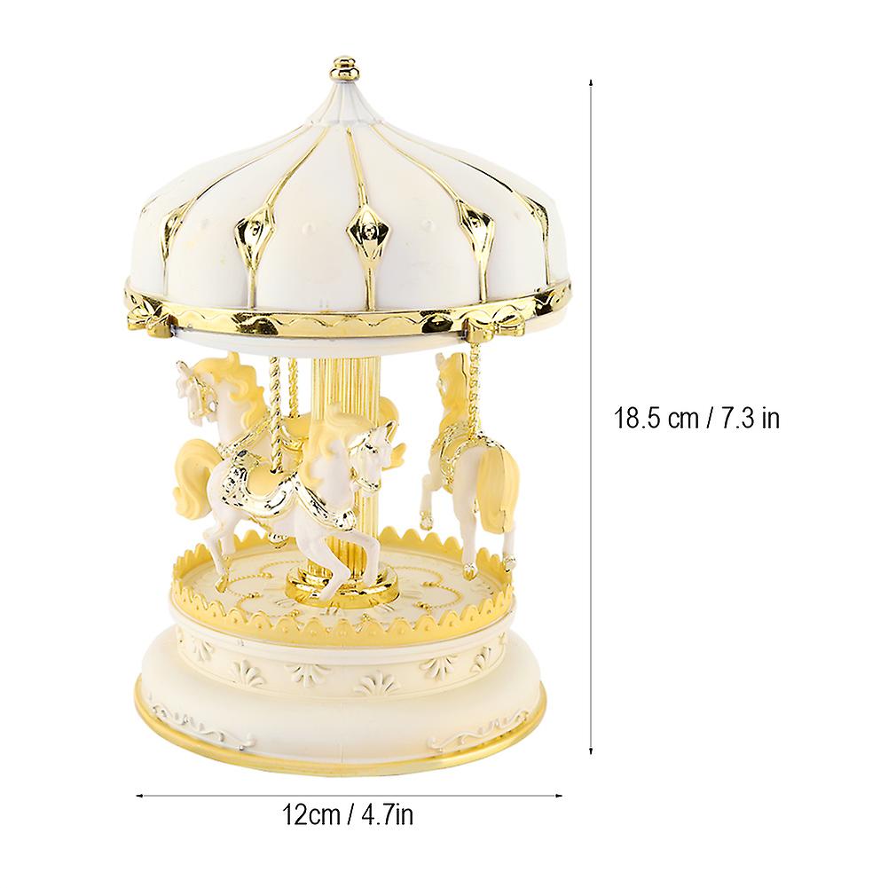 Plastic Romantic Three Horses Carousel Music Box Birthday Kids Anniversary Gift (gold)