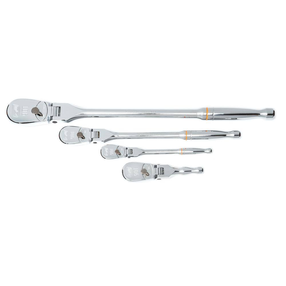 GEARWRENCH 14 in. 38 in. and 12 in. Drive 90-Tooth Flex-Head Teardrop Ratchet Set (4-Piece) 81230T