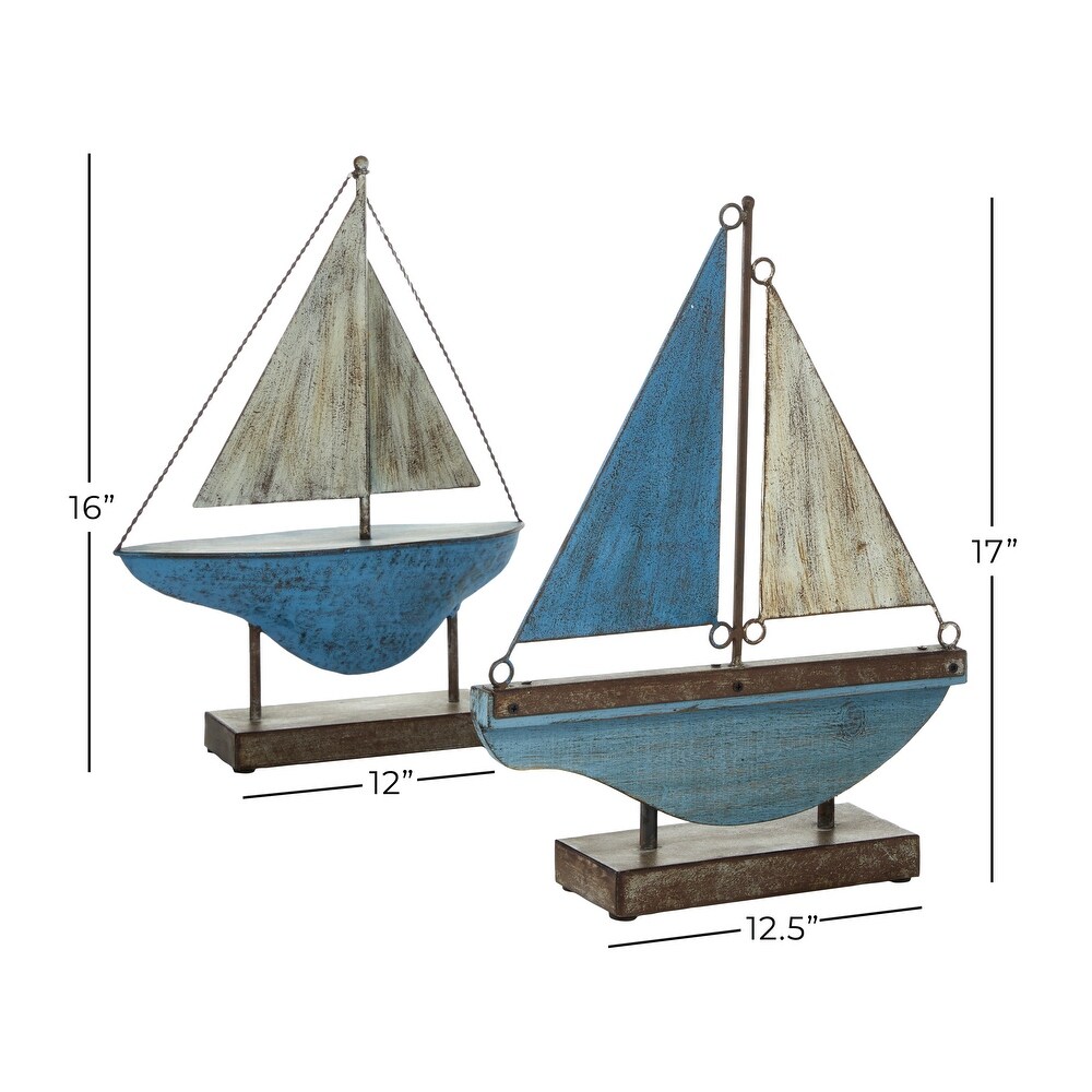 Blue Metal Coastal Sail Boat Sculpture (Set of 2)   S/2 17\