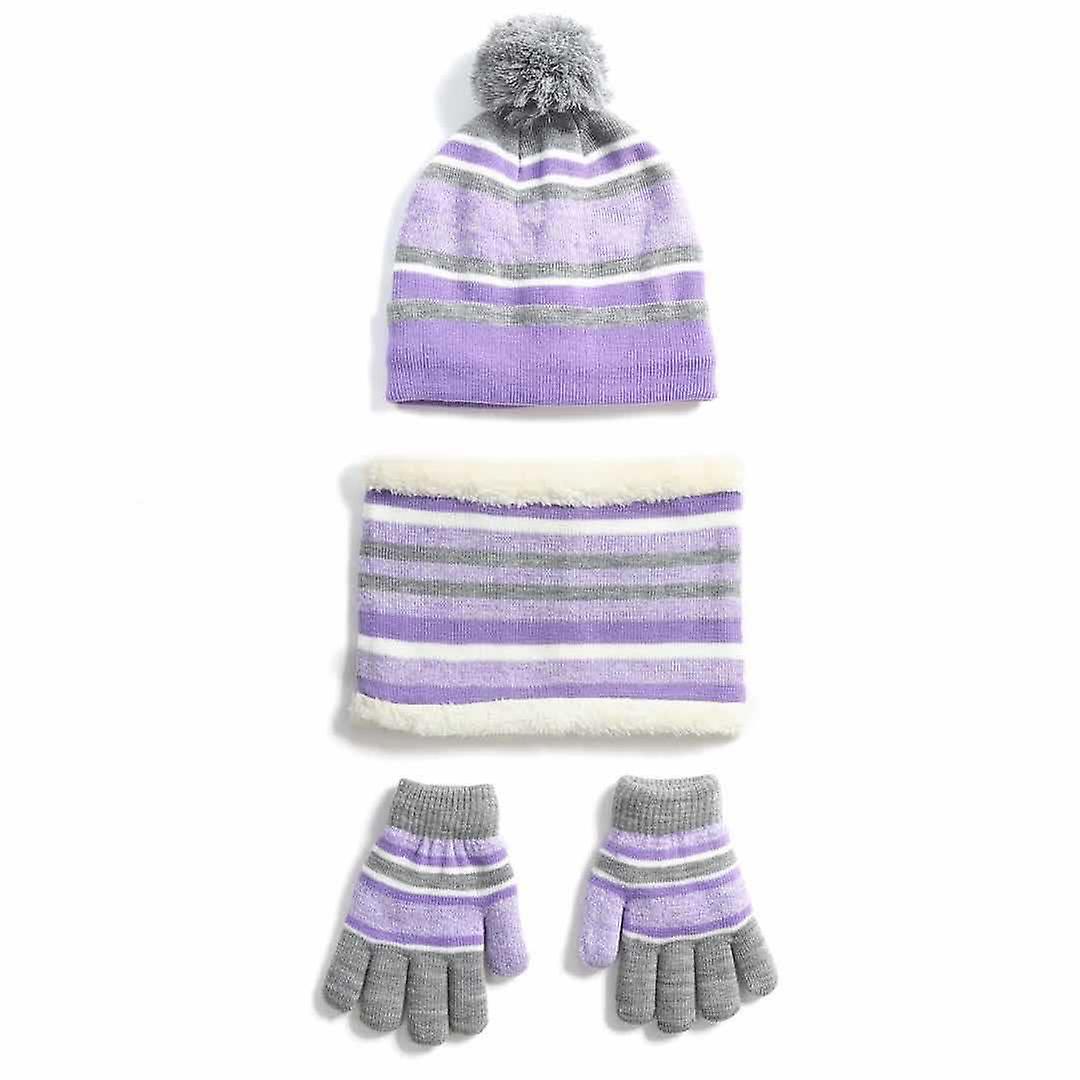 3pcs Kids Winter Hat Scarf Gloves Set For 3-6 Years Old(purple)