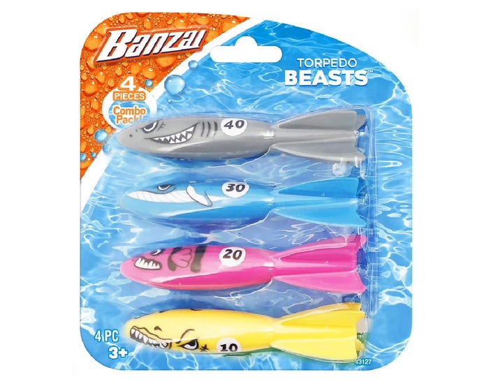 Banzai Torpedo Beasts Dive Toys， 4 Pack - 43127