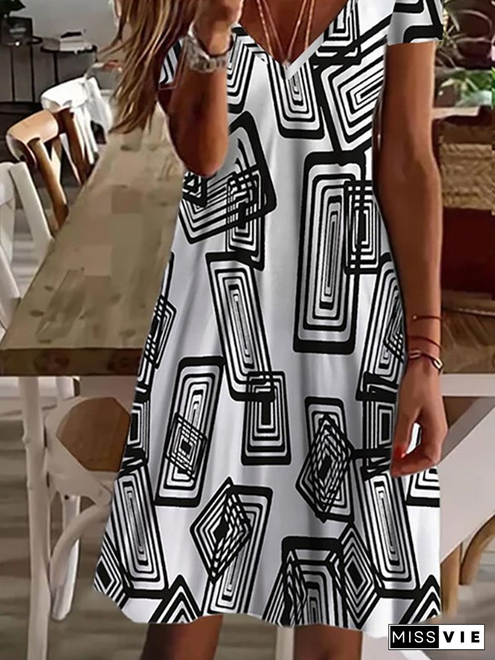 Geometric Short sleeve Casual Dresses