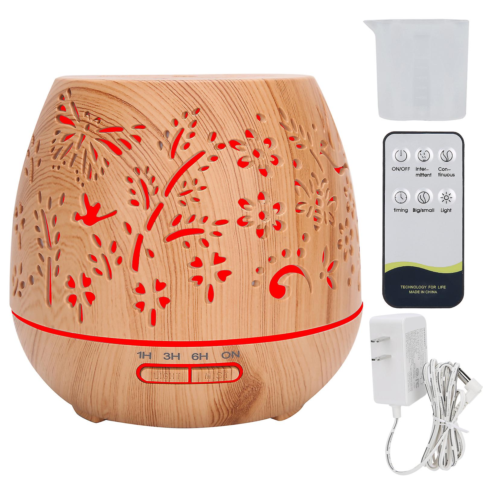 400ml Humidifier Wood Grain Hollow Aroma Diffuser Remote Control Humidifier 110240vus Plug