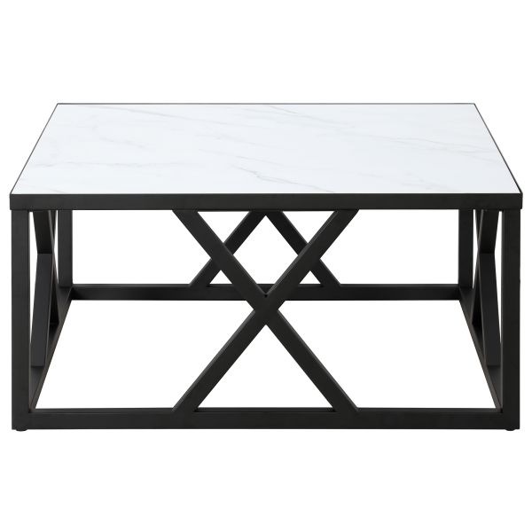 Jedrek 35'' Wide Square Coffee Table with Faux Marble Top in Blackened Bronze