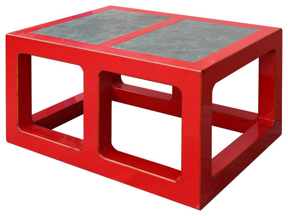 Red Lacquer Stone Top Contemporary Coffee Table   Low Table s049   Contemporary   Coffee Tables   by Golden Lotus Antiques  Houzz