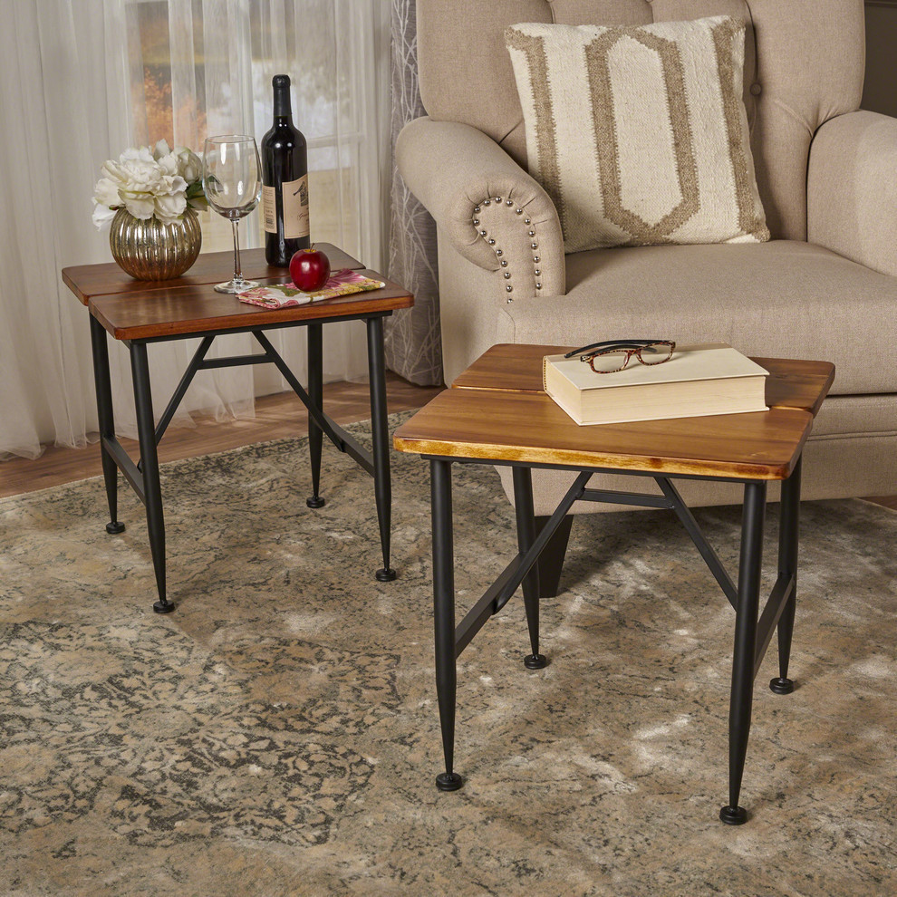 GDF Studio Emily Industrial Acacia End Tables With Black Accents  Set of 2   Industrial   Side Tables And End Tables   by GDFStudio  Houzz