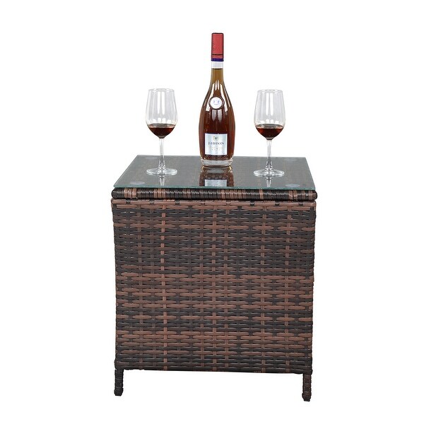 Glass Surface Iron Frame Rattan Fashionable Side Table