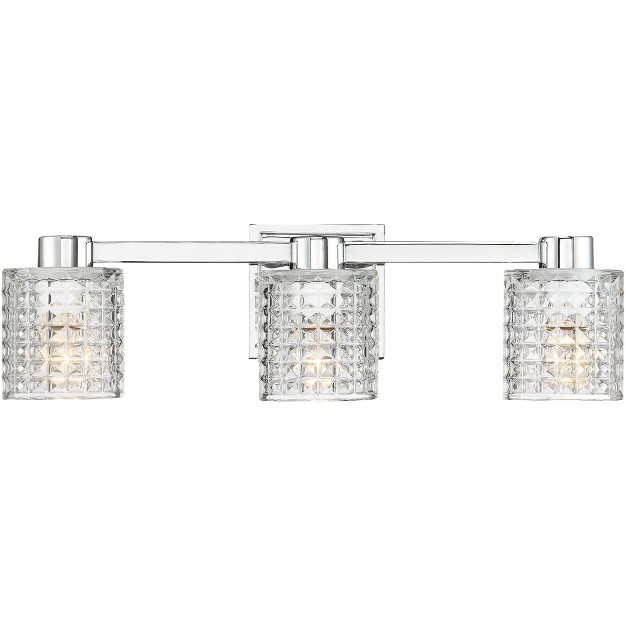 Wide 3 light Fixture Textured Diamond Cut Glass Bathroom Vanity Mirror