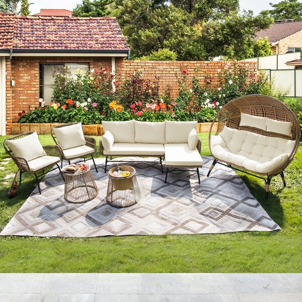 NAWABAY Outdoor Beige PE Wicker Seating Furniture with Cushions