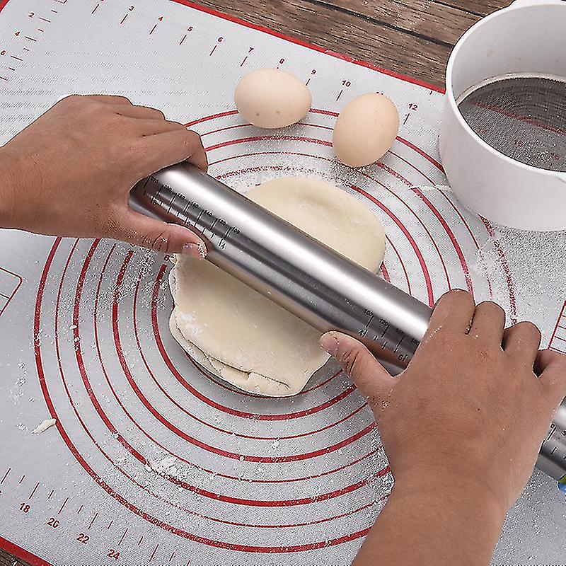 17 Inch Stainless Steel Adjustable Thickness Rolling Pin Scale Rolling Stick Noodle Leather Kneading Tool