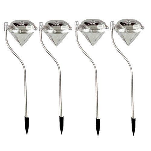 Solar Garden Lights, EpicGadget Outdoor Decorations Color Changing LED Diamond Solar Light Stainless Steel Stake Pathway lights for Landscape Walkway Yard Path Deck Lawn Patio Driveway (4 Pieces)