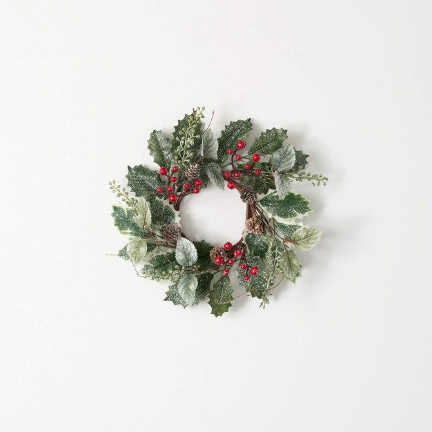 13 quot h Sullivans Frosted Holly Mini Wreath Green