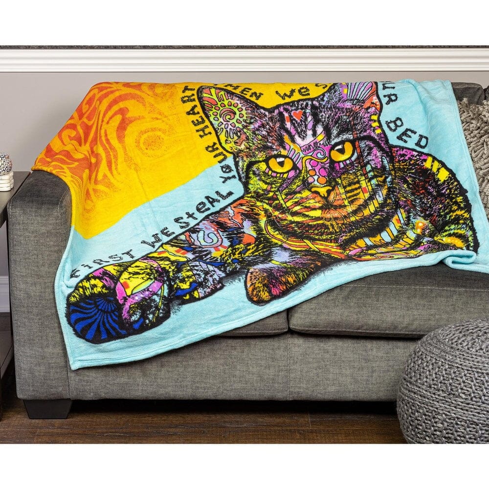 Steals your Heart & Bed Cat Super Soft Plush Fleece Throw Blanket by Dean Russo