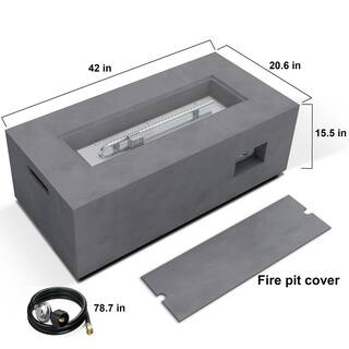 KANTE 42 in. L Rectangular Eco-Friendly ConcreteMetal Outdoor Propane Gas Modern Smokeless Fire Pit Table with Cover CT-GFP-R01-81921