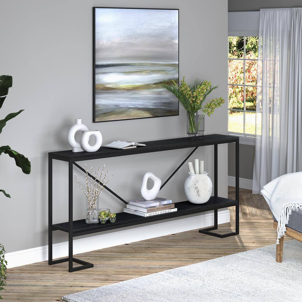 MeyerCross Phoebe 64 in.Blackened Bronze and Black Grain Console Table with MDF Top AT1486