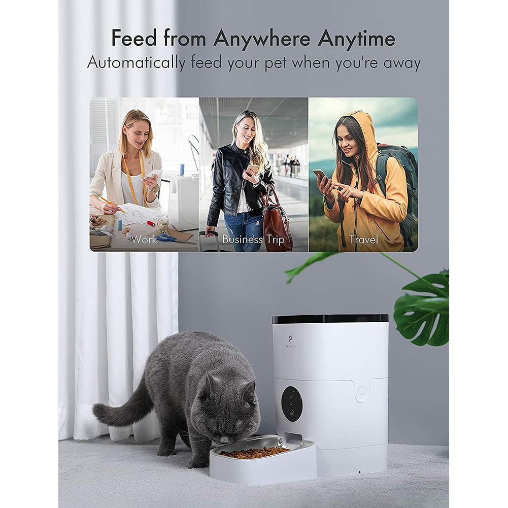 Automatic cat feeder， timed cat feeder with desiccant bag for dry pet food， programmable portion control from 1 to 4 meals per day and 10S voice recorder for cats and dogs Wifi.