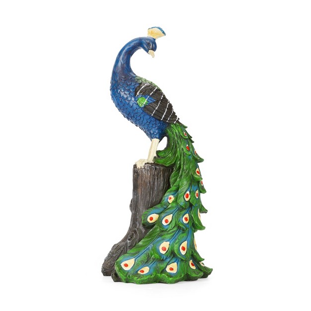 Techko Maid Peacock Meditating Solar Outdoor Garden Statue Decor With Spotlight