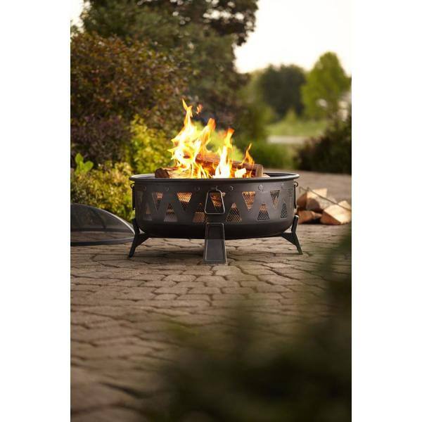 HeatMaxx Outdoor Wood Burning Fire Pit 29.9 in. Round Deep Bowl Fire Pit with Spark Screen Cover and Poker for Backyard Garden SRFP11354