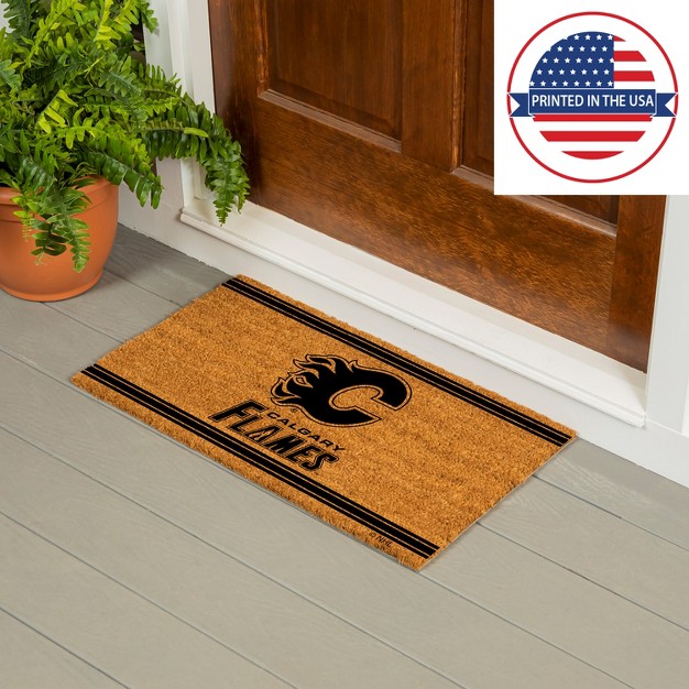 Evergreen Calgary Flameslogo Natural Coir 28 X 16 Inches Indoor Outdoor Doormat