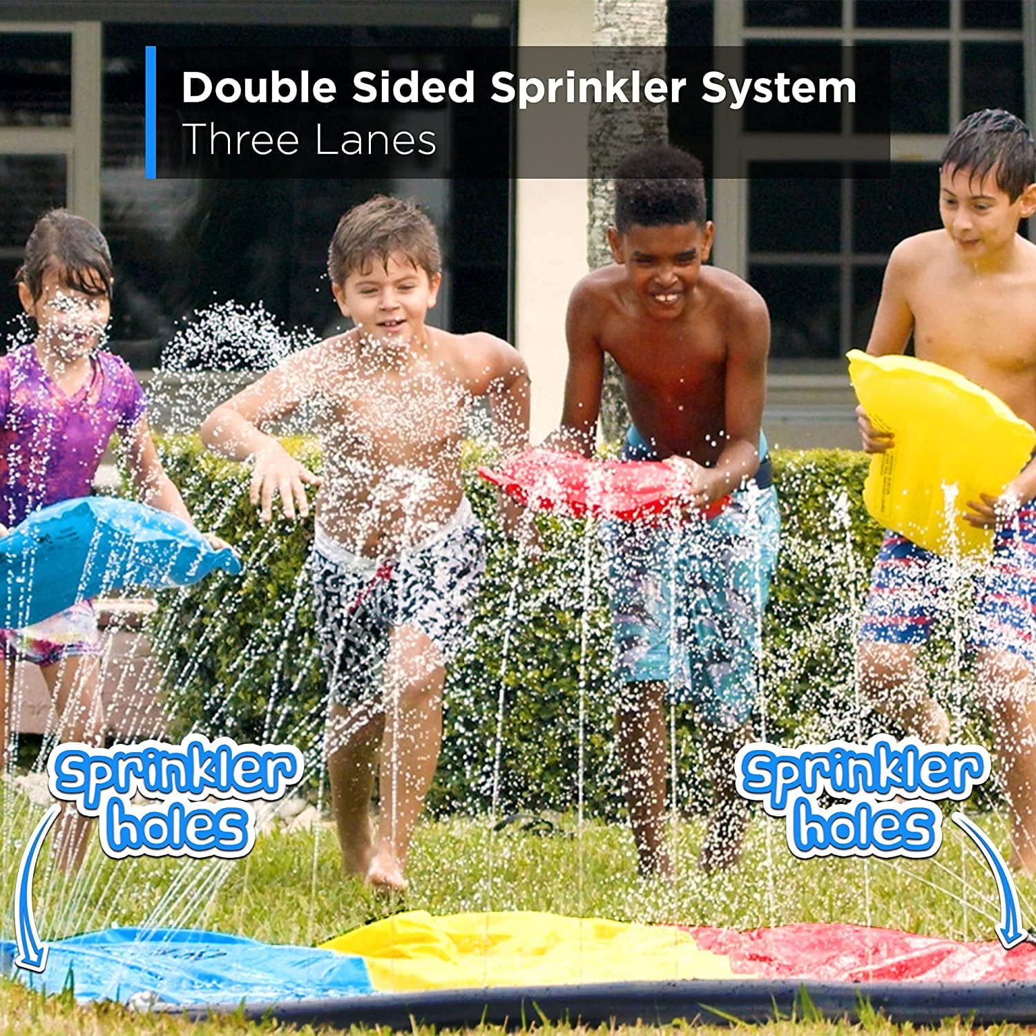 Terra Triple Lane Slip, Splash and Slide (Newest Model) for Outdoor Water Slide Party Waterslide with 3 Boogie Boards 16' Foot 3 Sliding Racing Lanes with Sprinklers Durable PVC Construction For Kids