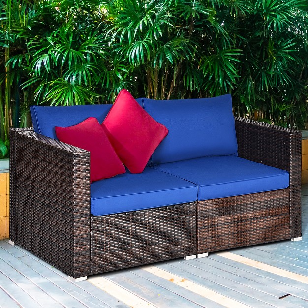 Costway 2pcs Patio Rattan Corner Sofa Sectional Furniture Cushion