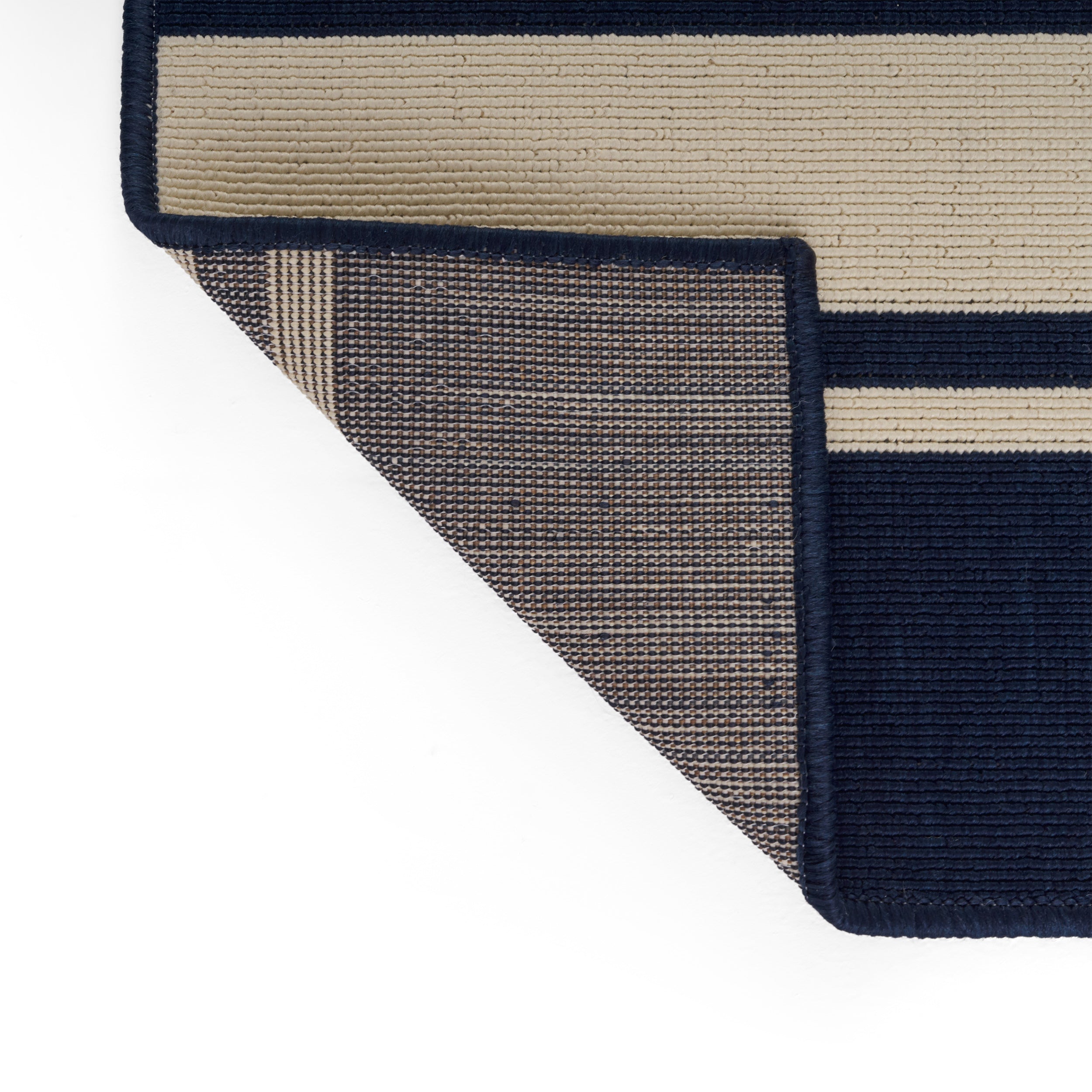 Julia Outdoor Stripe Area Rug, Navy and Ivory