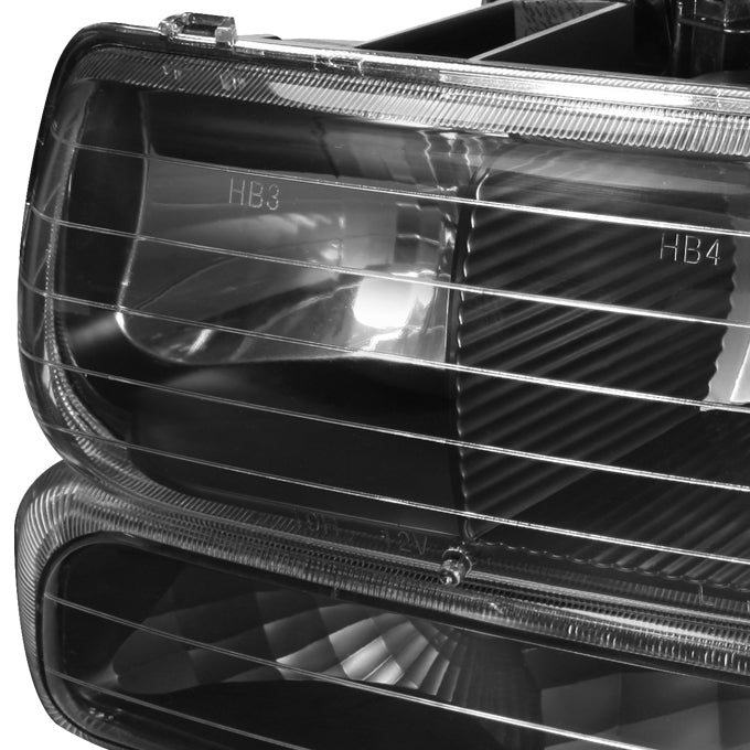 Fit 00-06 Chevy Suburban Tahoe Black Headlights+Bumper+LED Tail Lights