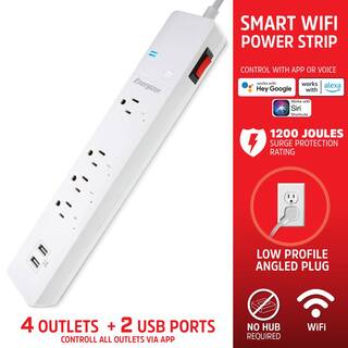 Energizer Smart Wi-Fi 4-Outlet 2 USB Ports Power Strip Surge Protector 1200 Joules Voice Control EIS3-1000-WHT