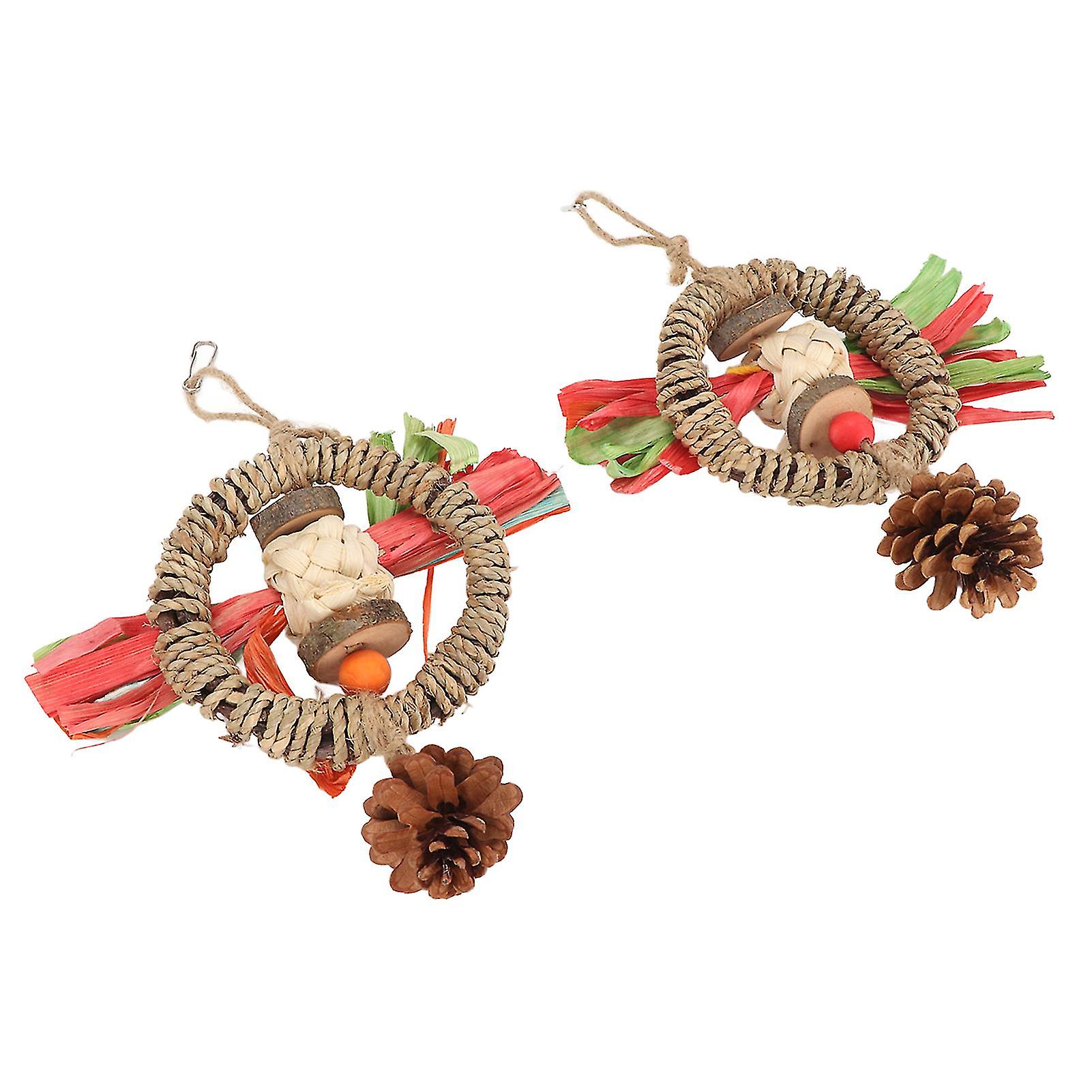 2PCS Parrots Pine Cone Chewing Toy Relieve Boredom Hanging Bird Swing Perches for Bird Cage Decoration