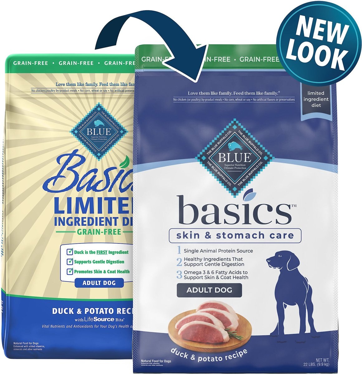 Blue Buffalo Basics Skin and Stomach Care Grain-Free Formula Duck and Potato Recipe Adult Dry Dog Food