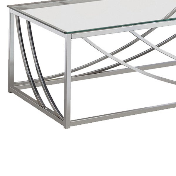 Tempered Glass Top Coffee Table with Metal Tubular Legs， Chrome and Clear