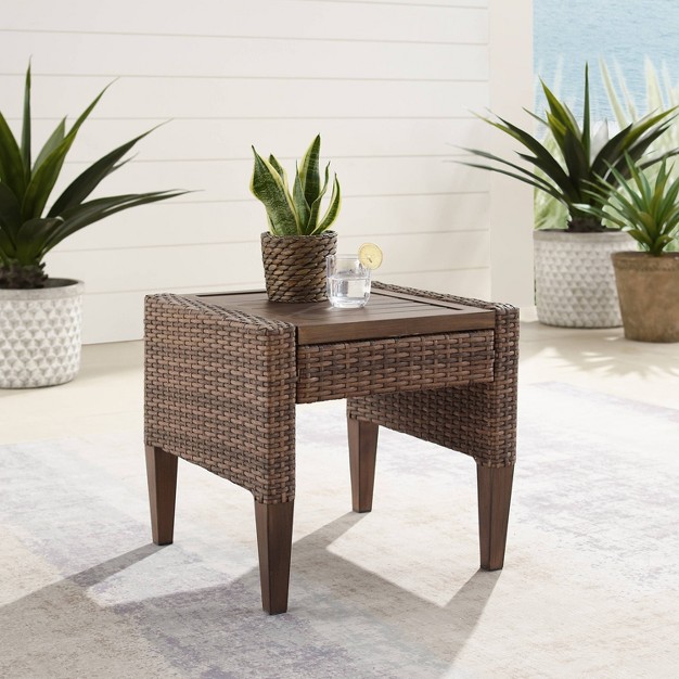 Capella Outdoor Wicker Side Table Brown Crosley