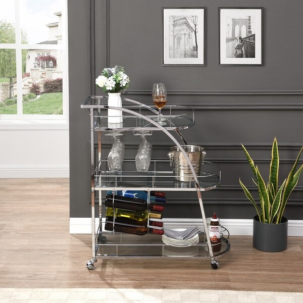 3 Tier Bar Cart Serving Cart with Wine Rack on Wheels for Dining Room